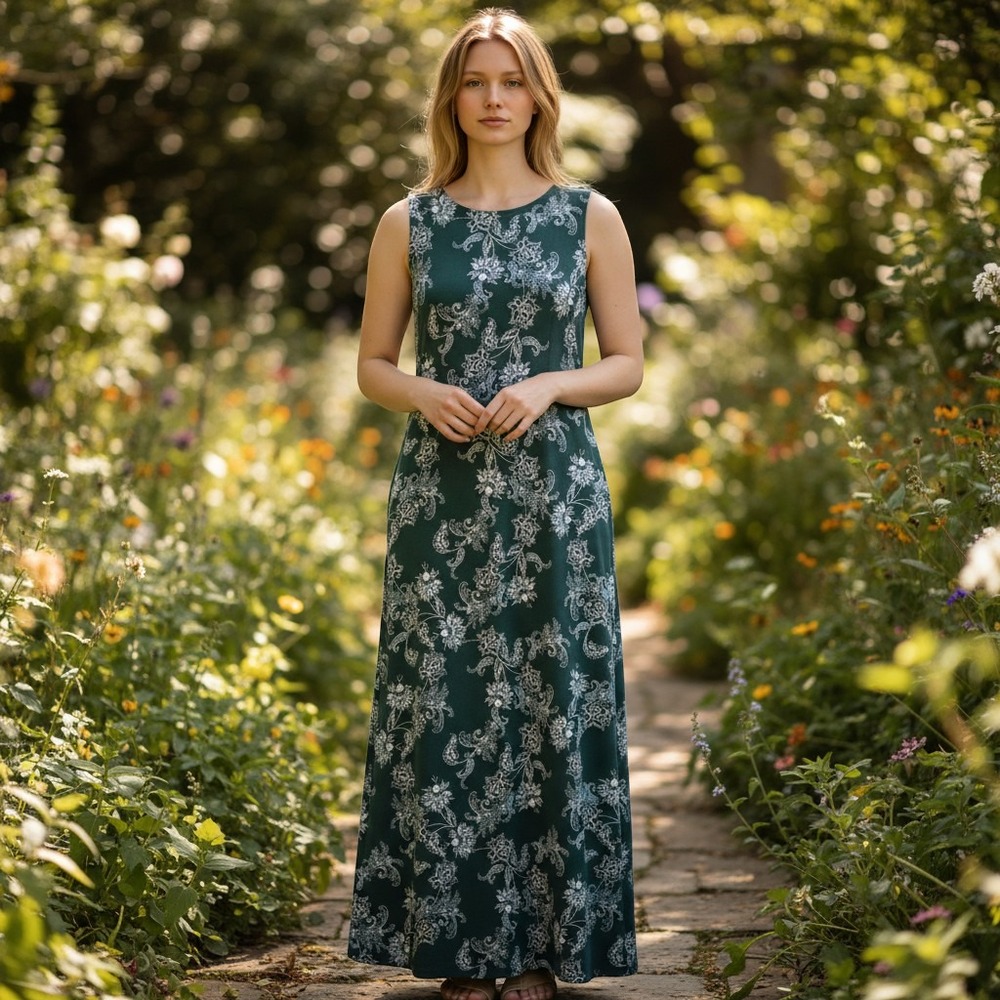 J. Jill Wearever Collection Dress Womens XS Teal‎ Green Floral Sleeveless Resort